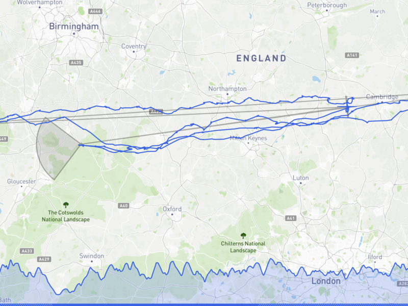 Task trace across the southern UK
